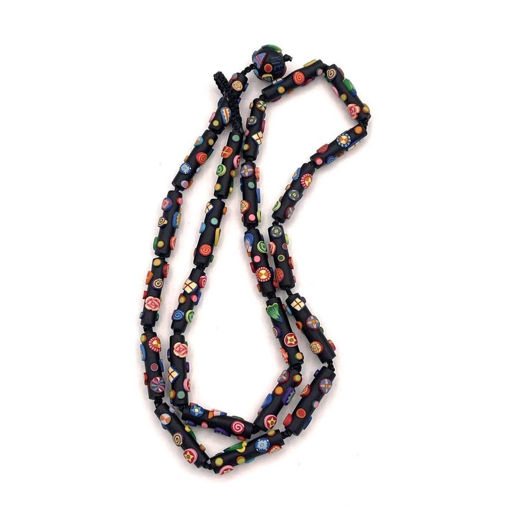 Pier Voulkos Signed Polymer Clay Millefiori Bead Necklace 28" Artist Jewelry